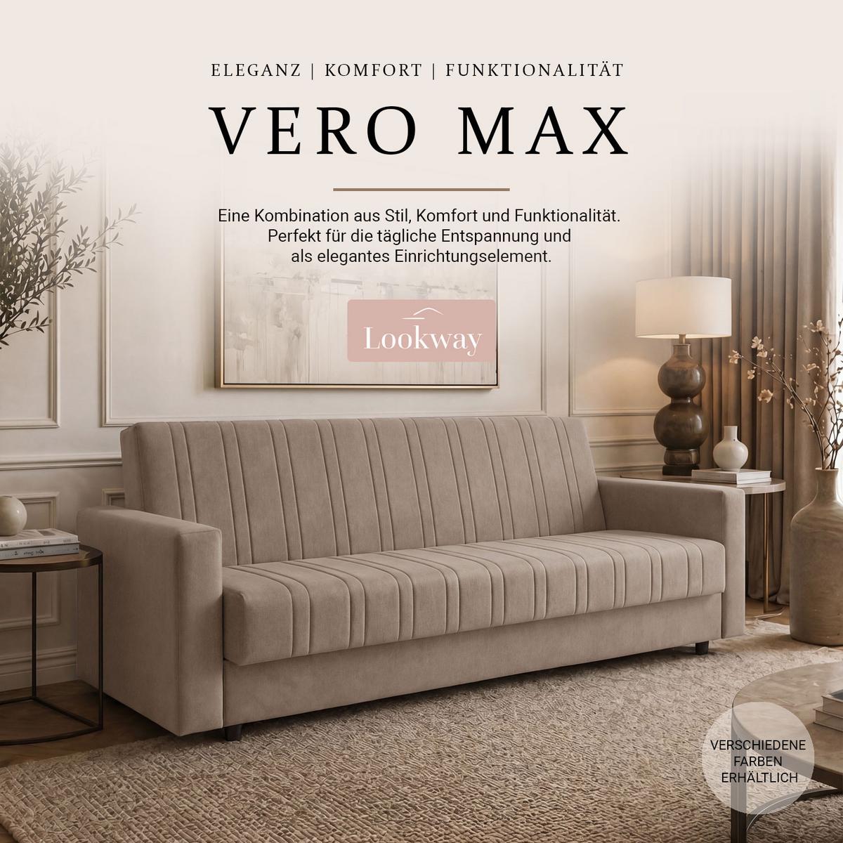 SCHLAFSOFA VERO MAX mit Schlaffunktion Castel 15 - Beige, Textil (191/88/90cm) - Lookway