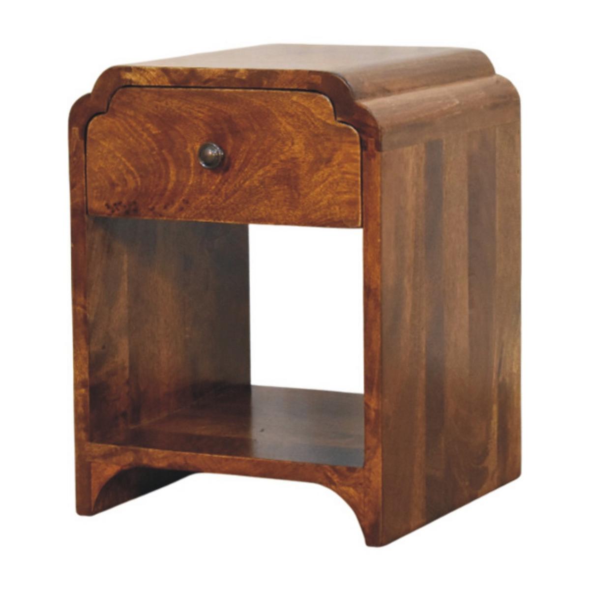 NACHTTISCH Massivholz Newton Mini Kastanienbraun, 1 Schublade und 1 Offenes Regal, Dunkelbraun - Dunkelbraun/Messingfarben, Mangoholz/Holz (30/40/30cm) - Artisan Furniture