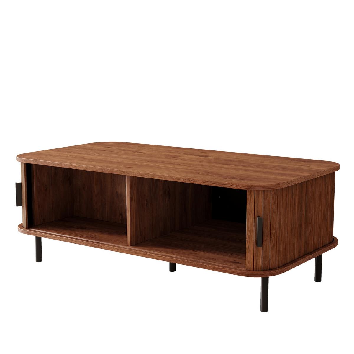COUCHTISCH Nussbaum Rechteckig mit Schiebetüren Lamellenoptik & Stauraum - Walnussfarben, Holzwerkstoff (55/120/45cm) - Urban Meuble