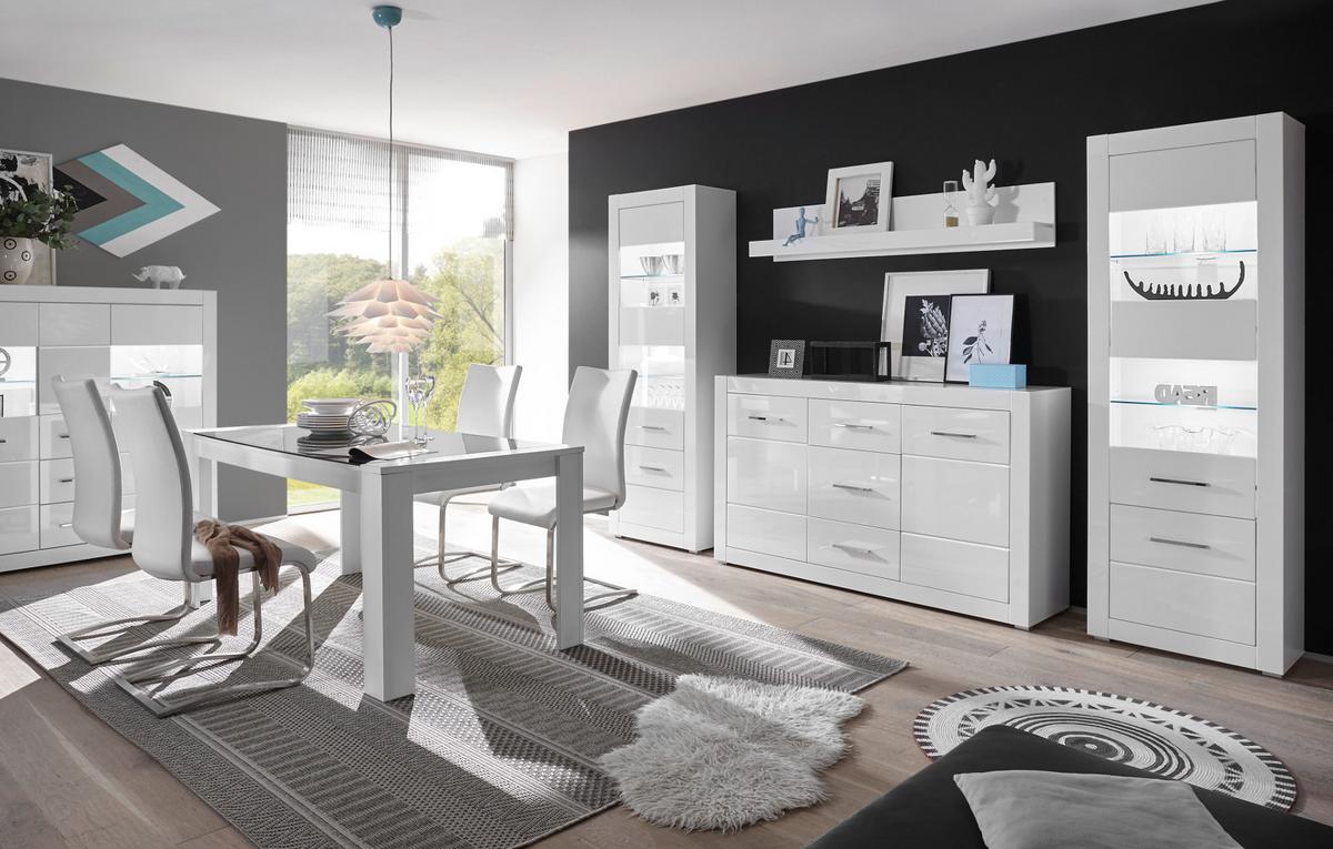 HIGHBOARD weiß Hochglanz 100 x 142 cm, Midi Schrank mit 6 Fächern - Chromfarben/Weiß Hochglanz, Holzwerkstoff/Kunststoff (100/142/35cm) - Furn.Design