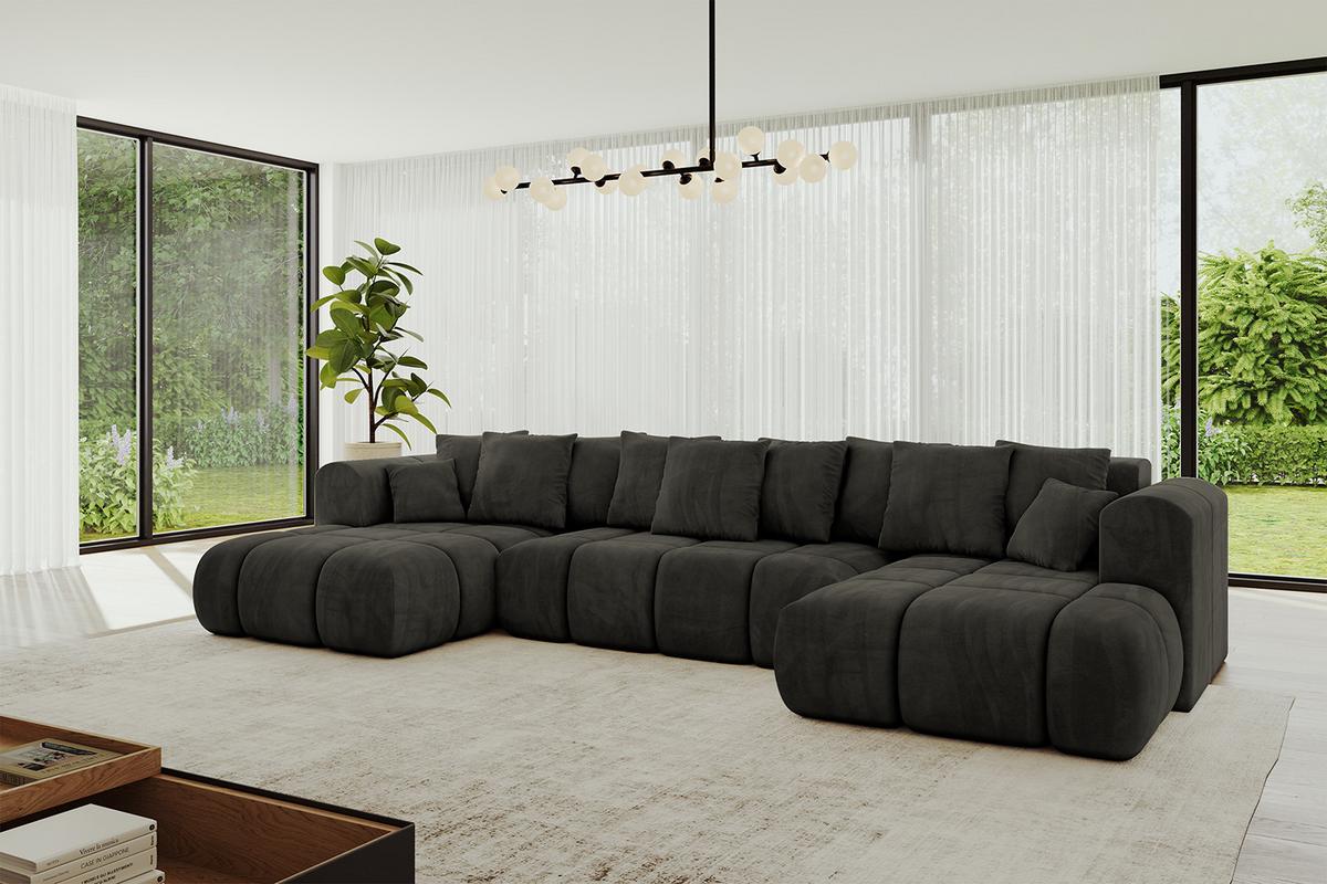 WOHNLANDSCHAFT CLOUD-U-v1 405x185x90 Schwarz Velours - Schwarz, Holzwerkstoff/Kunststoff (405/90/185cm) - ALTDECOR