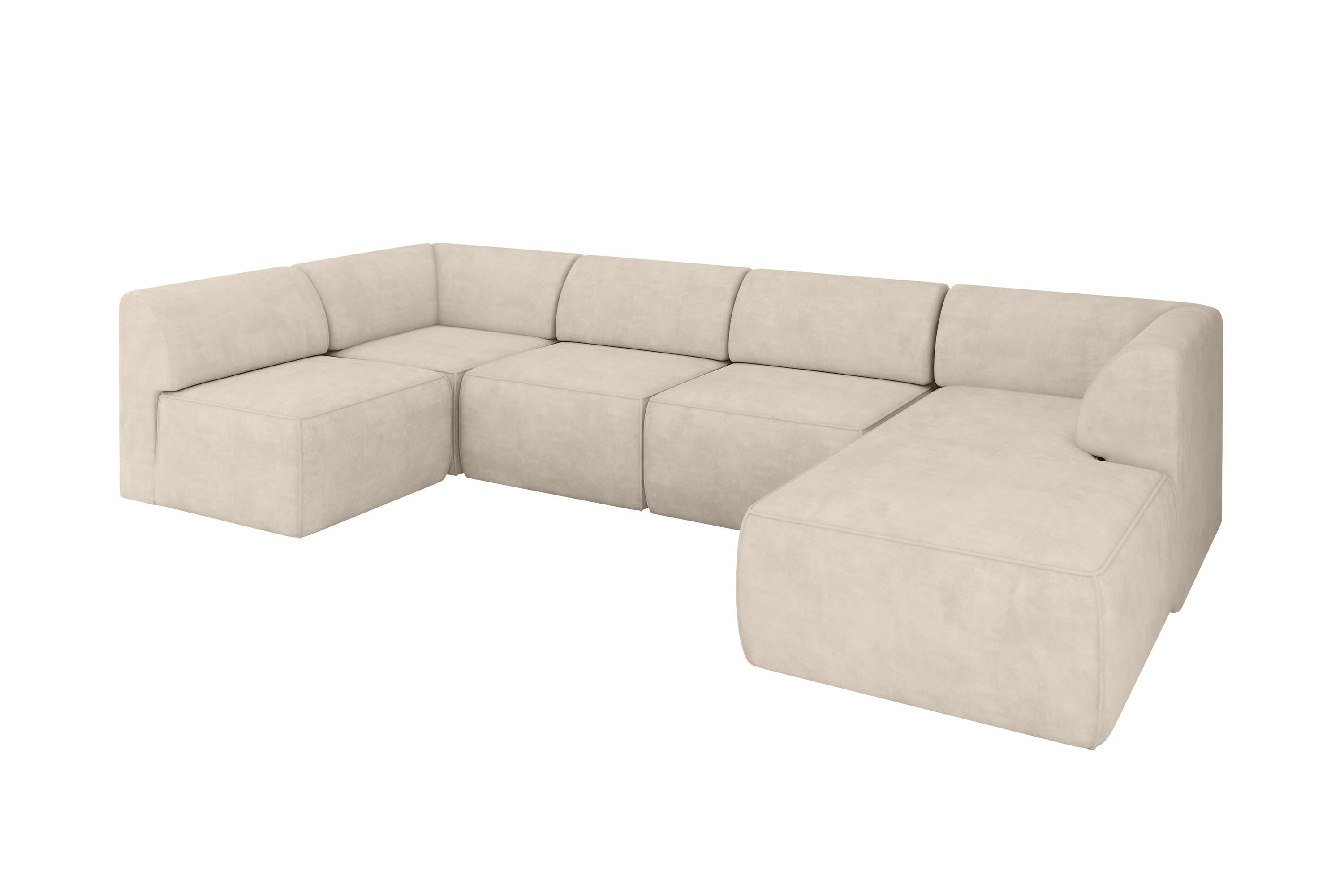 WOHNLANDSCHAFT Ottomane Rechts MOVO-L 345x180x78 cm Beige Velours - Mokka, Holzwerkstoff/Kunststoff (180/78/345cm) - ALTDECOR