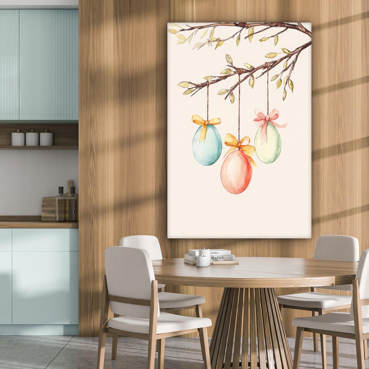 LEINWANDBILD Osterkuchen - Schleife - Eier Deko XXL 80x120 cm - Creme, Textil (80/120cm) - MuchoWow