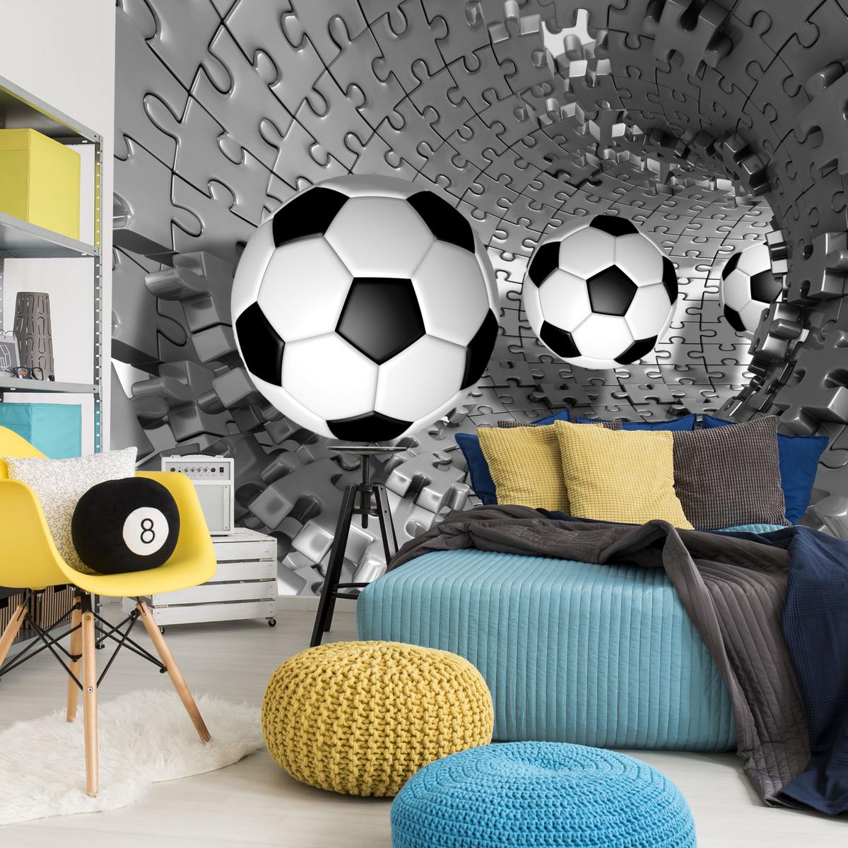 FOTOTAPETE für Wohnzimmer Fußball Puzzle Sport Abstraktion 350x256 - Schwarz/Weiß, Papier (350/256cm) - Muralo