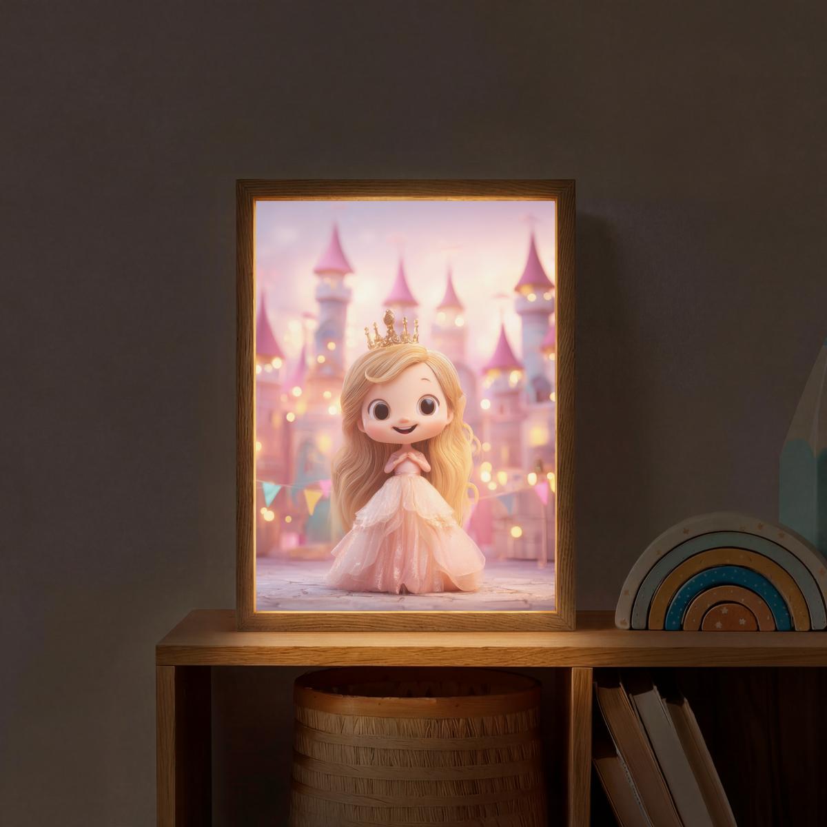 WANDLEUCHTE MIT AKKU Prinzessin - Rosa - Schloss 30x40 cm - Rosa, Holzwerkstoff (30/40/8cm) - OnlyWow