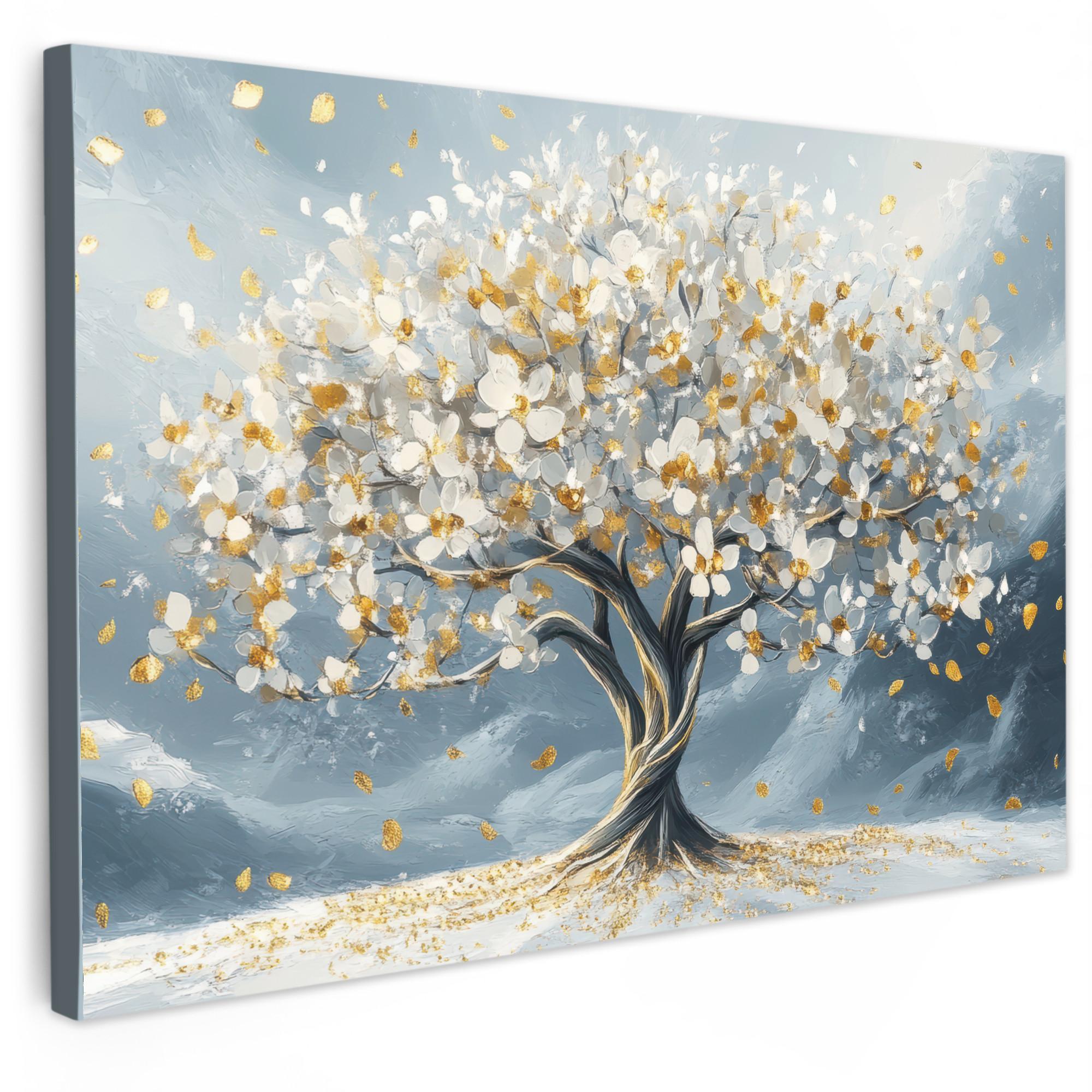 LEINWANDBILD Baum - Winter - Baum des Lebens - Modern - Gold XXL 150x100 cm - Goldfarben, Textil (150/100cm) - MuchoWow