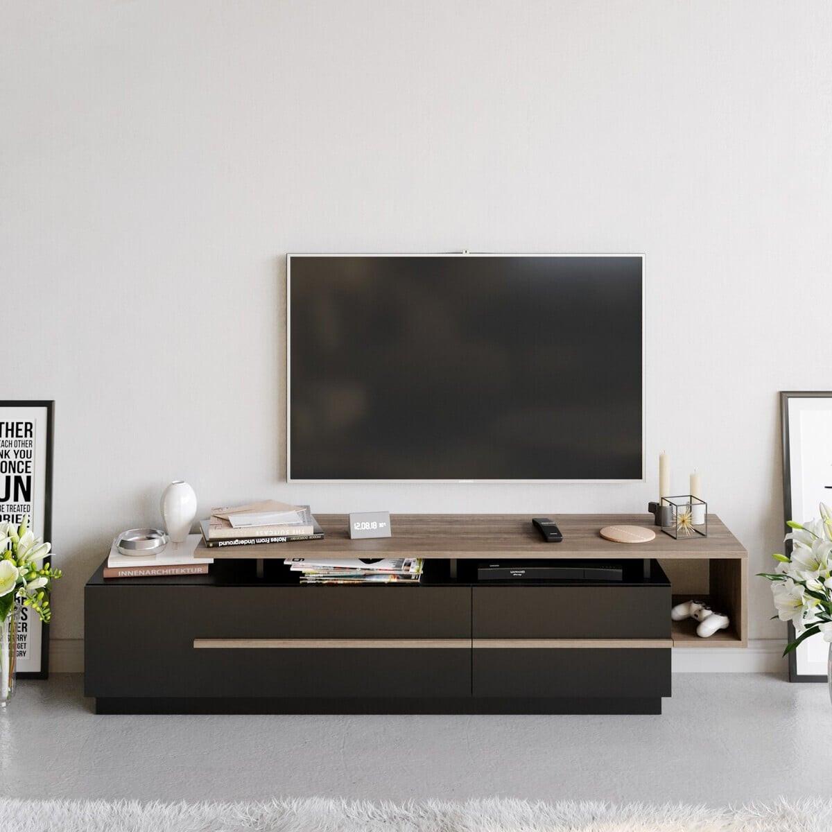 TV-MÖBEL mit 2 Klapptüren 38,9/180/46,4 cm - Schwarz, Holzwerkstoff (38.9/46.4/171cm) - Calicosy