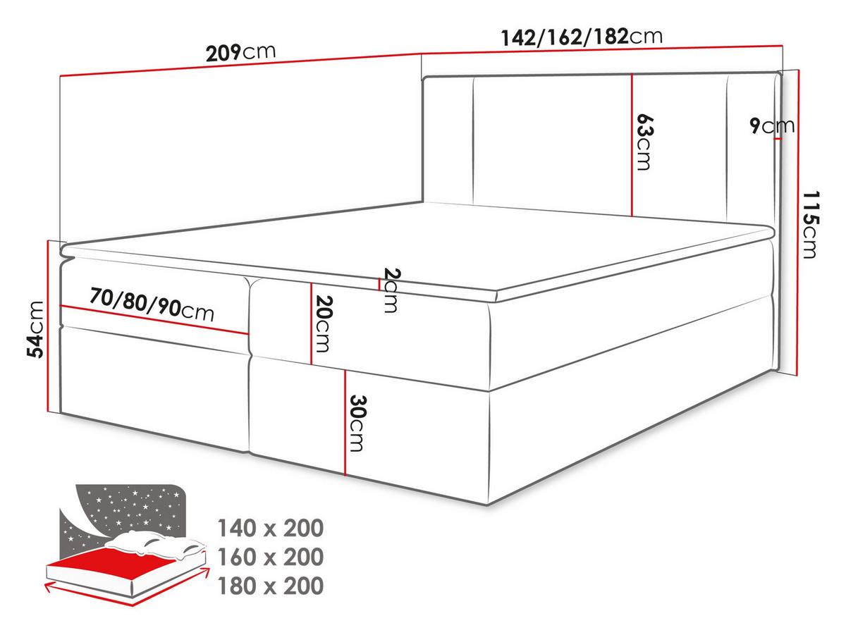 BOXBETT Michelle 160x200 - H3 - Creme/Schwarz, Holzwerkstoff/Kunststoff (160/200cm) - MIRJAN24