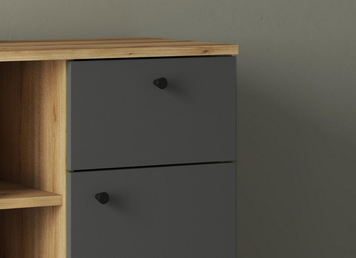 BADKOMMODE grau, Evoke Eiche, Badkommode, 51 x 90 cm - Eichefarben/Schwarz, Holzwerkstoff/Metall (51/90/33cm) - Furn.Design