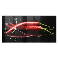 WANDUHR aus Glas 60x30 cm - Chilischoten - Schwarz, Glas (60/30/0.4cm) - TULUP
