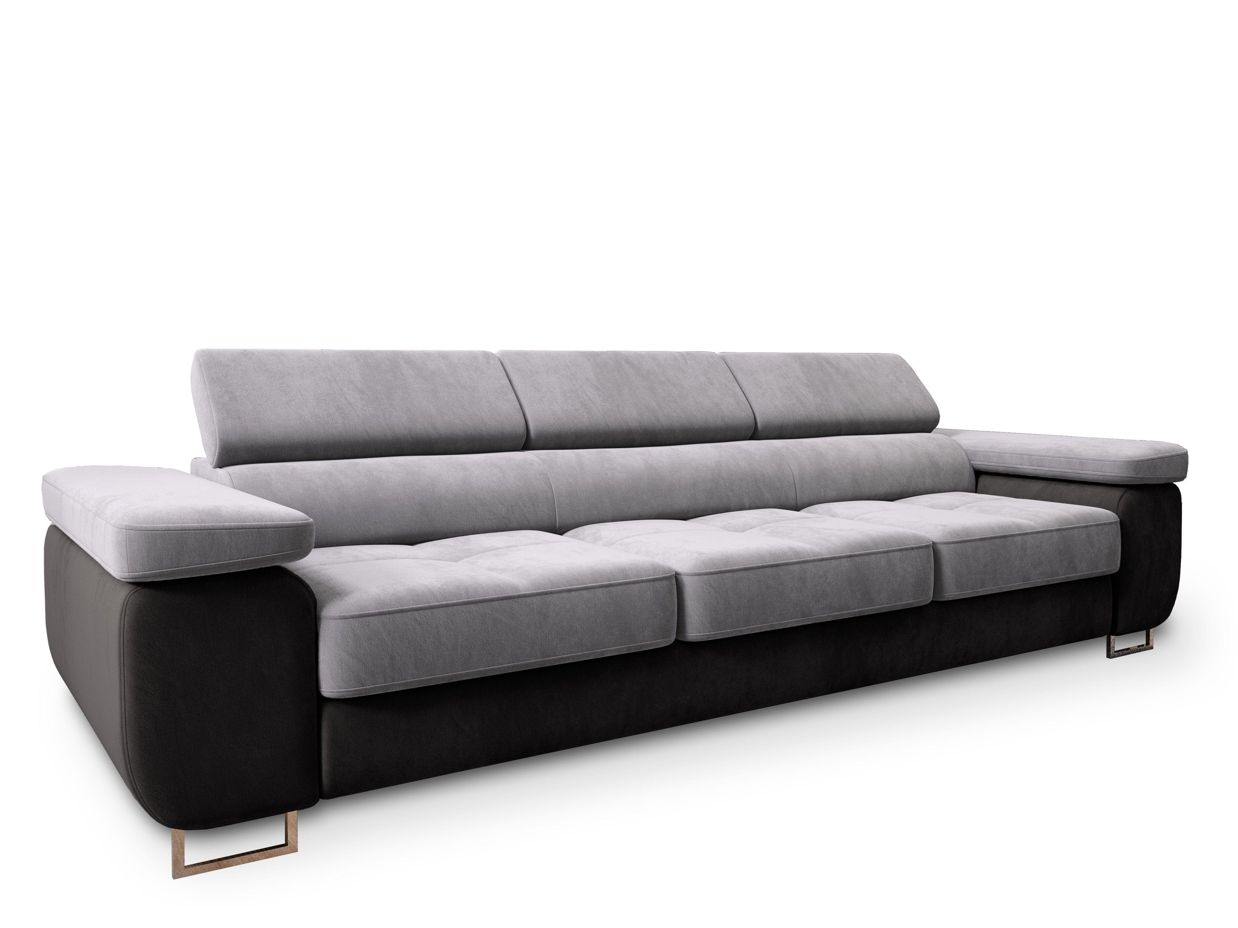 SCHLAFSOFA MOSINE Hellgrau Velours-Stoff mit Schlaffunktion - Hellgrau/Schwarz, Holz (276/98/87cm) - MASSENO