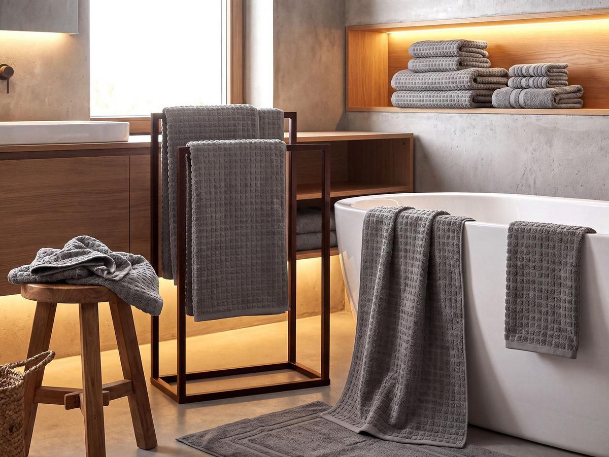 BADEHANDTUCH 11-teilig Grau Atai - Grau, Textil (140/70cm) - Beliani