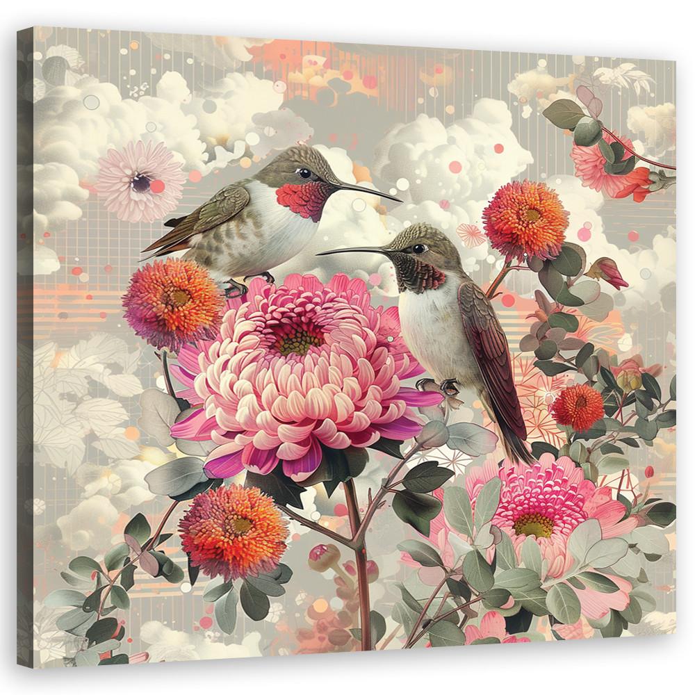 WANDBILD tiere vögel blumen - Multicolor, Textil (30/30cm) - Feeby