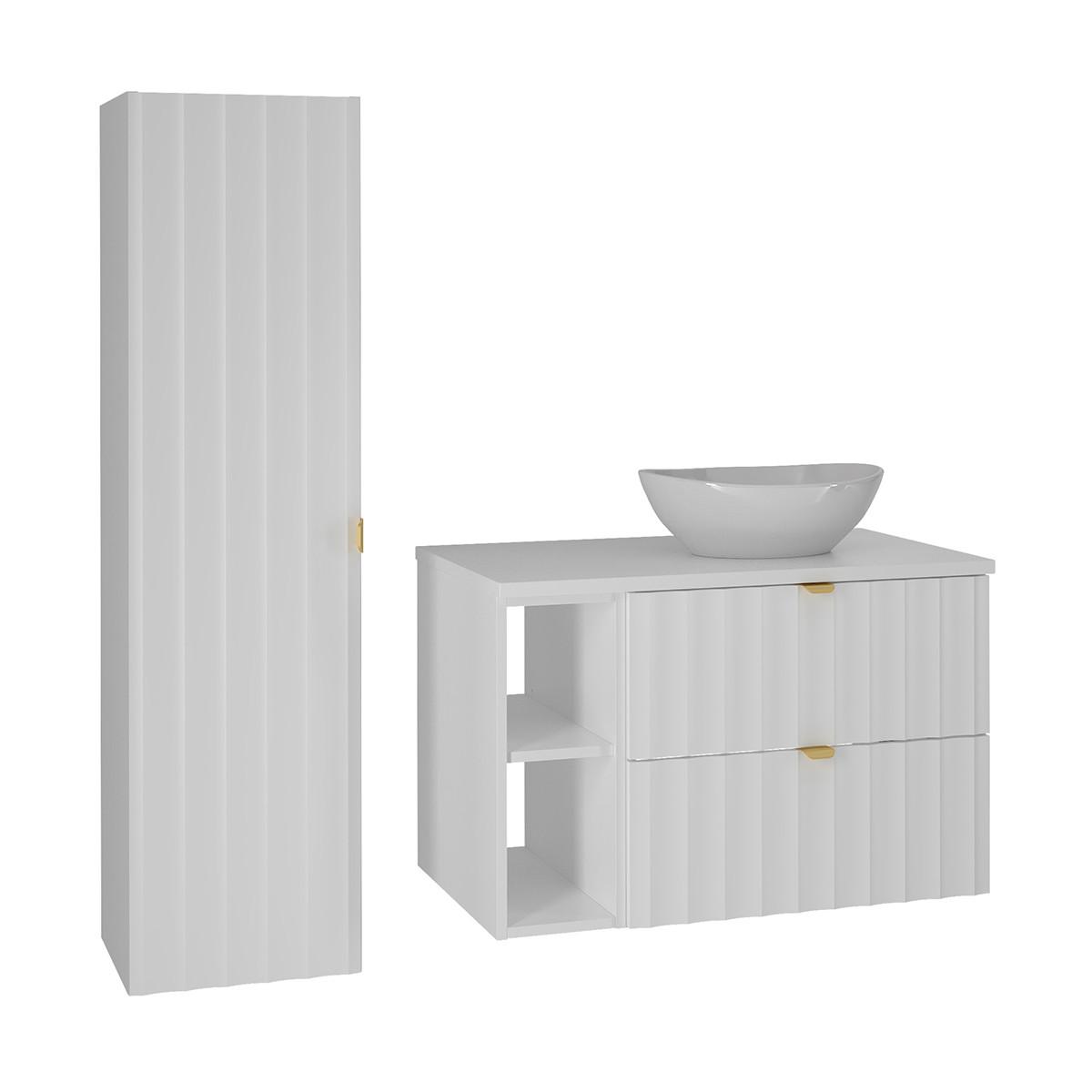 BADMÖBEL 80.6cm Lexa 2er-Set Weiß - Weiß, Holzwerkstoff (80.6/52.2/46.5cm) - Petits-meubles