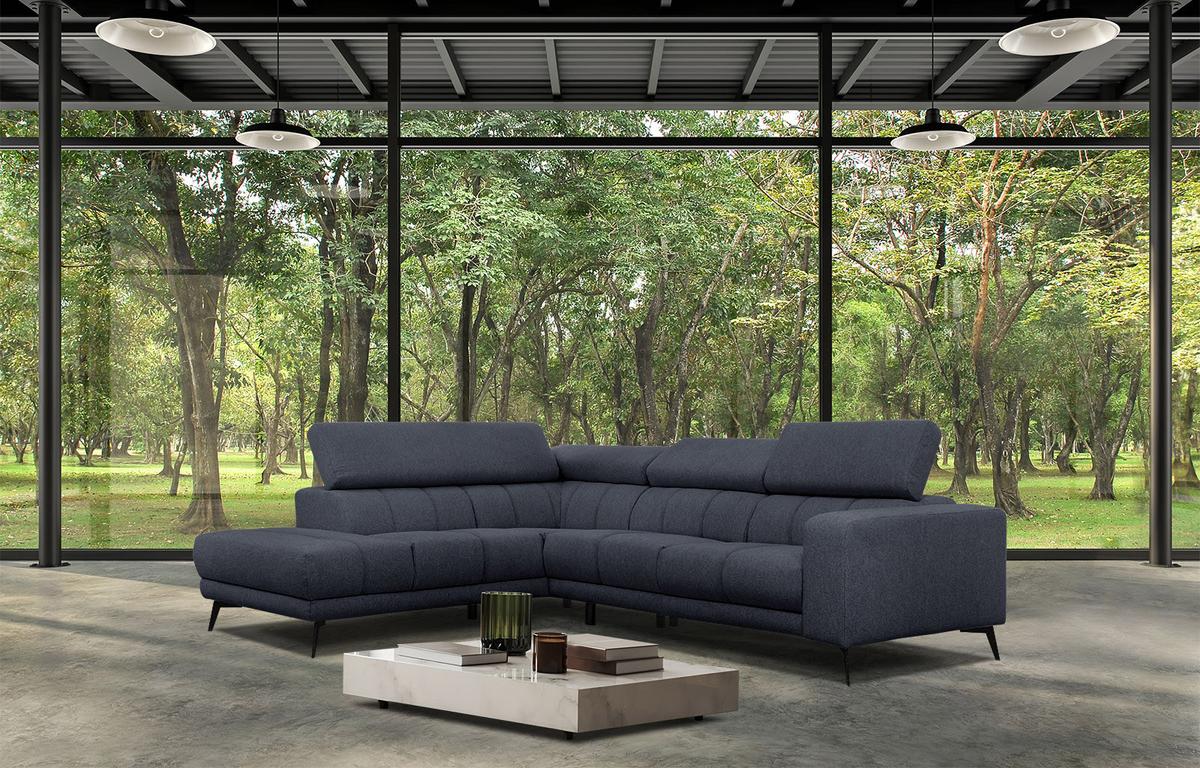 ECKSOFA MORELLO 5-Sitzer, dunkelblau - Schwarz/Dunkelblau, Holzwerkstoff/Textil (158/269cm) - Wozimo