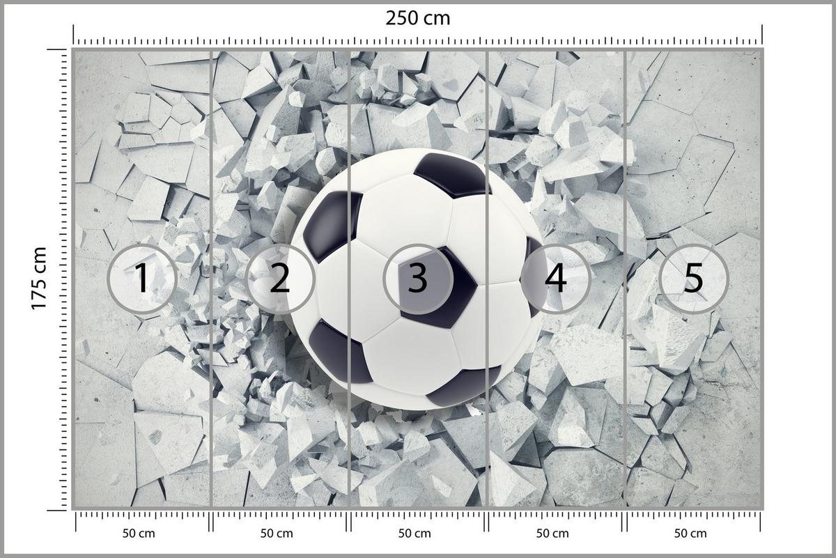 FOTOTAPETE für Kinderzimmer Fußball Riss Graue Wand Dynamik Sport 250x175 - Schwarz/Weiß, Papier (250/175cm) - Muralo