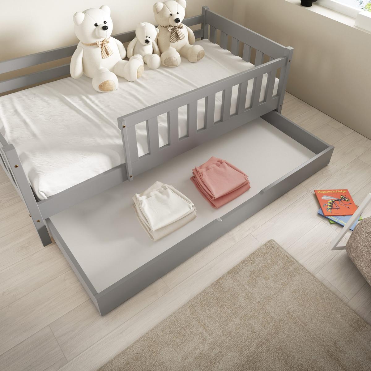 KINDERBETT ELSA mit Bettkasten 80x190 cm Hellgrau - Hellgrau, Holz (80/190cm) - MASSENO