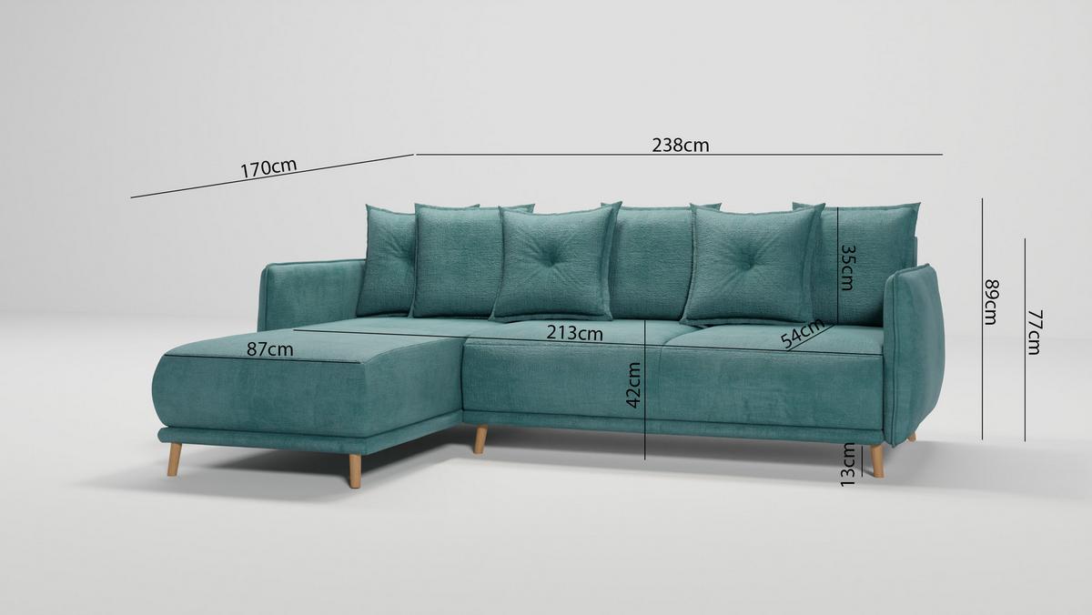 ECKSOFA Chroma Türkis Luxusmicrofaser - Türkis/Braun, Holz/Textil (238/170cm) - S-Style Möbel