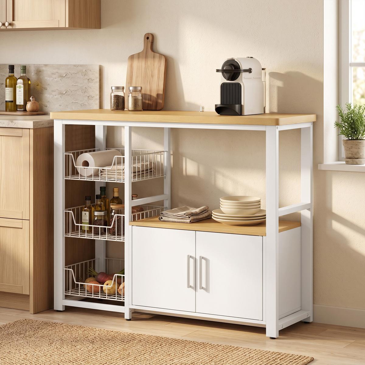 KÜCHENREGAL Spanplatte Kohlenstoffstahl Eiche Weiss - Weiß, Holzwerkstoff/Kunststoff (35/80/100cm) - HOMCOM
