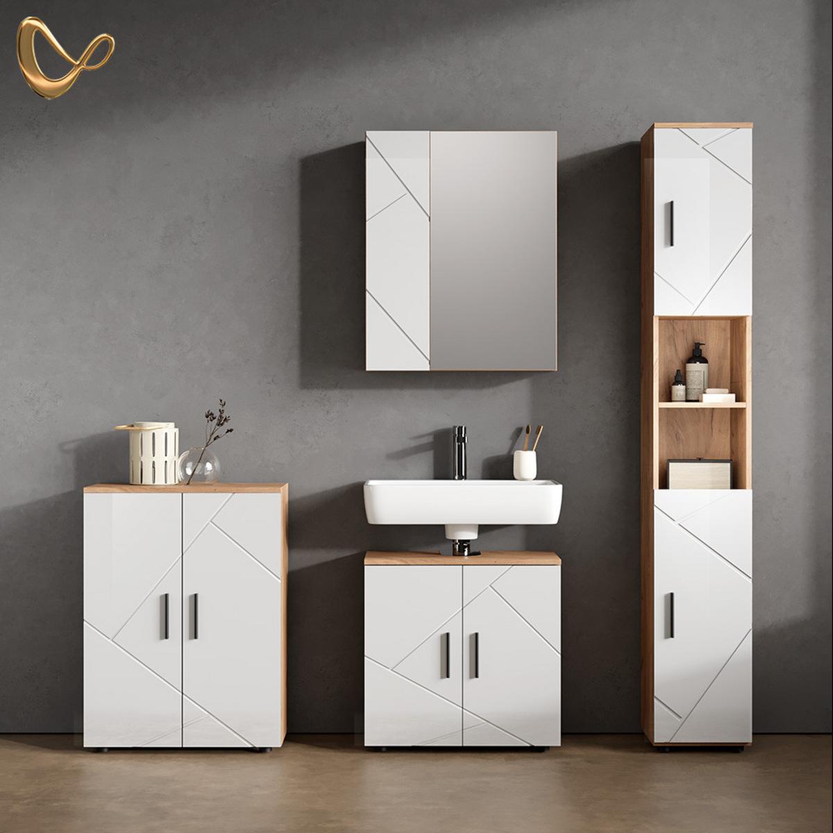 SPIEGELSCHRANK Ronco Weiß/Eiche 60 x 75 cm - Eichefarben/Weiß, Holzwerkstoff (60/75/17.2cm) - Livinity®