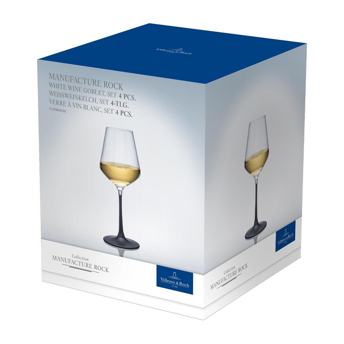 WEISSWEINGLÄSER Manufacture Rock schwarz-transparent 380 ml 4er Set - Transparent/Schwarz, Glas (0.38L) - Villeroy & Boch
