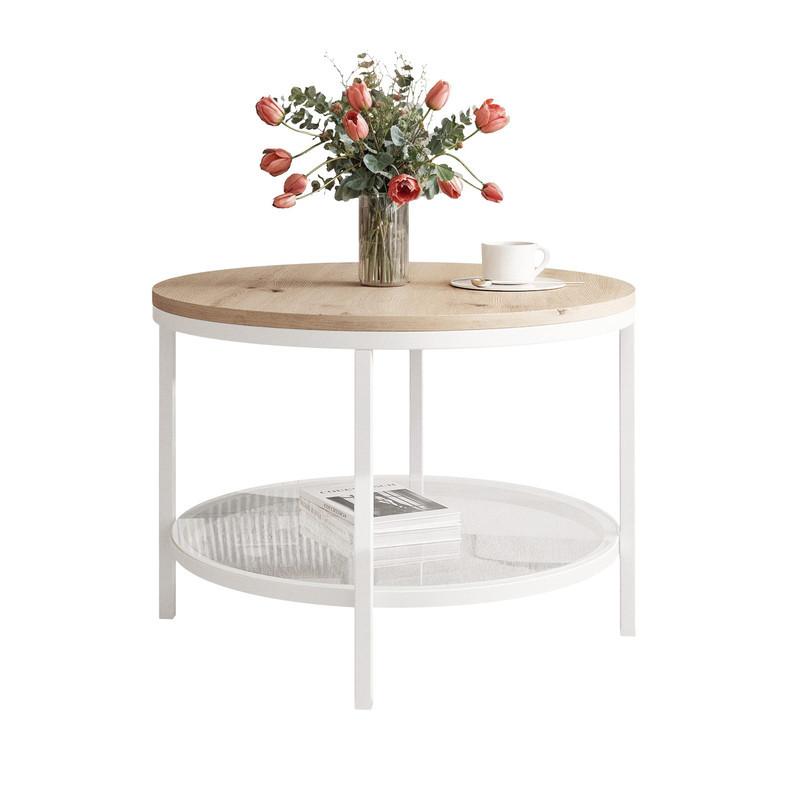COUCHTISCH CANDY 60/42 cm runden, Weiß / Artisan-Eiche - Eiche Artisan/Weiß, Glas/Metall (60/60/42cm) - Idohome