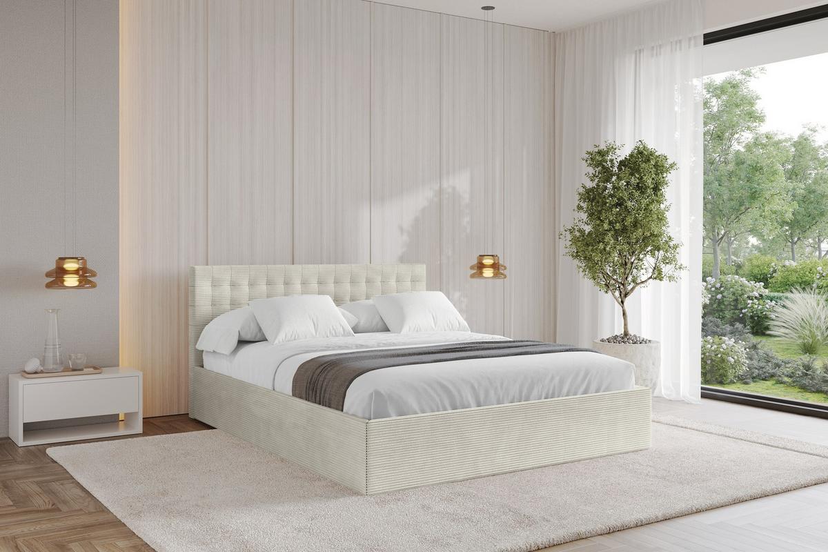 POLSTERBETT mit Bettkasten und Lattenrost, Boxbett ohne Matratze - PARI 160x200 Creme - Creme, Holzwerkstoff/Textil (160/200cm) - ALTDECOR