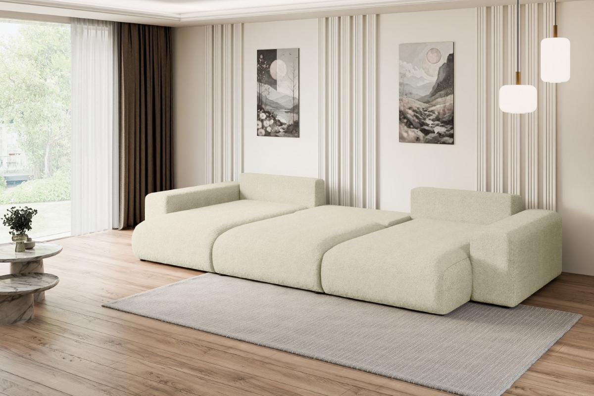 WOHNLANDSCHAFT mit Schlaffunktion ESKAR-U -364x176x72cm Beige Bouclé - Beige/Schwarz, Holzwerkstoff/Kunststoff (364/72/176cm) - ALTDECOR