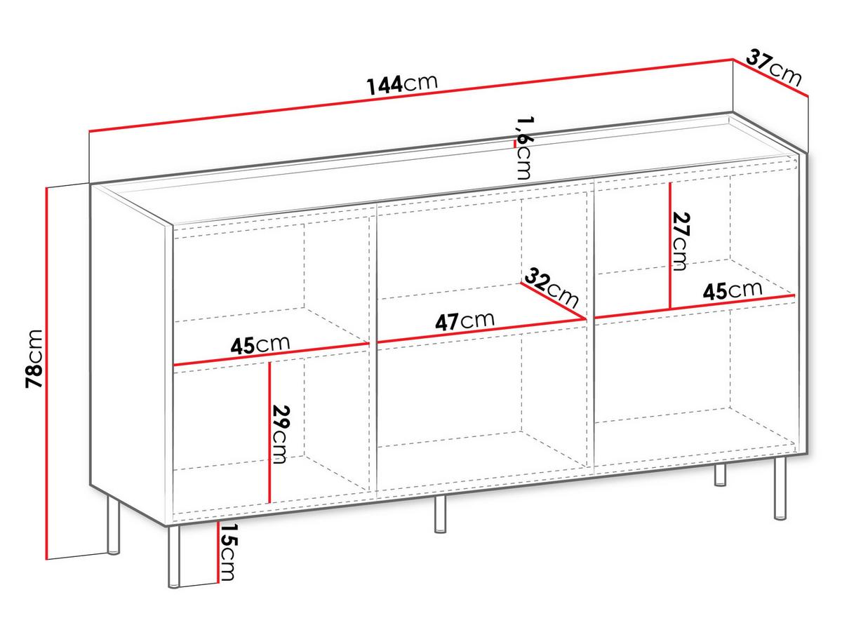 TÜRKOMMODE Tewos K144 - Nussbaumfarben/Schwarz, Holzwerkstoff/Metall (144/78/37cm) - MIRJAN24