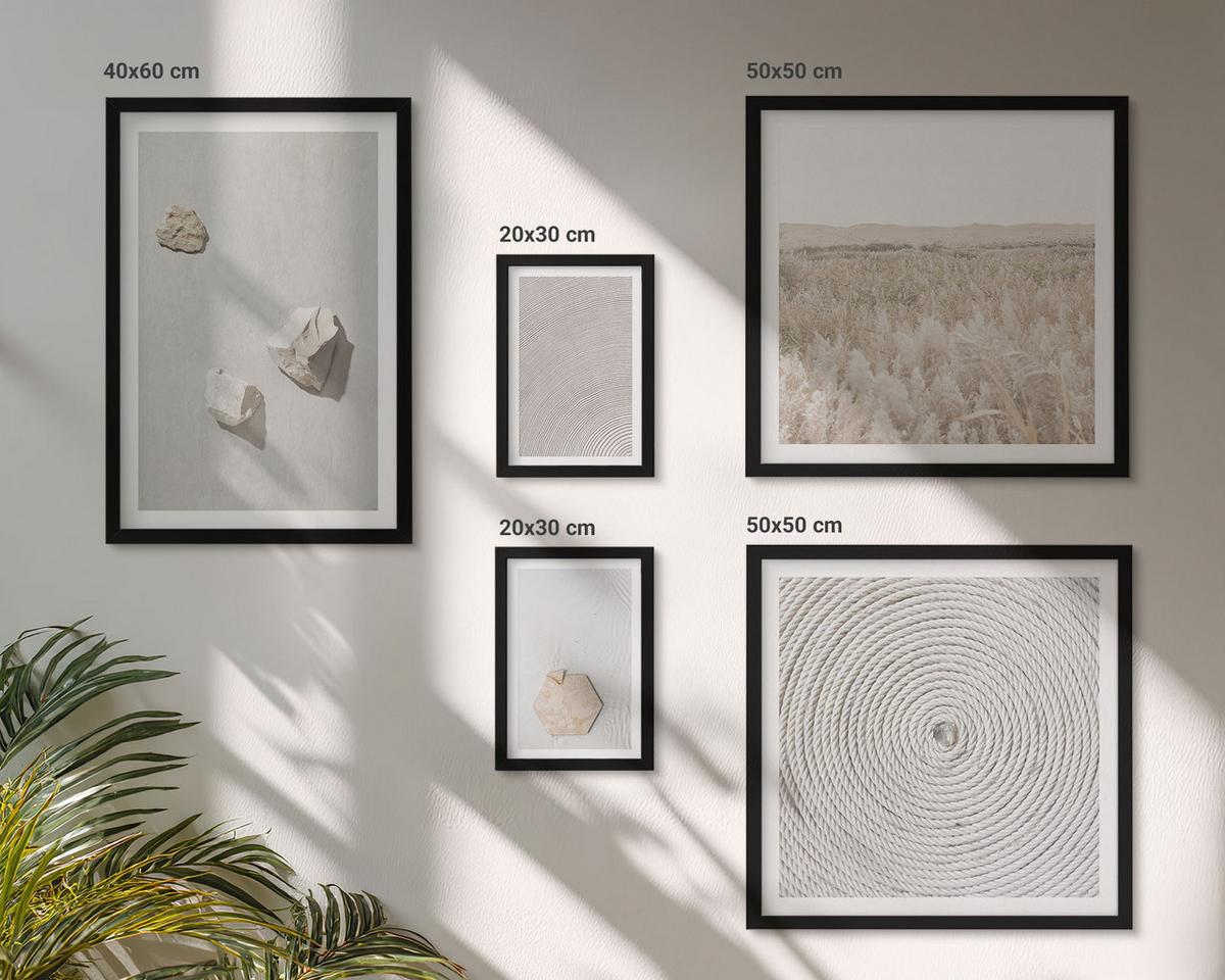 BILDER SET 5er Set - 50x50 cm & 20x30 cm & 40x60 cm Schwarzer Rahmen - Leichte Boho-Sandtexturen - Schwarz, Kunststoff (40/60cm) - TULUP