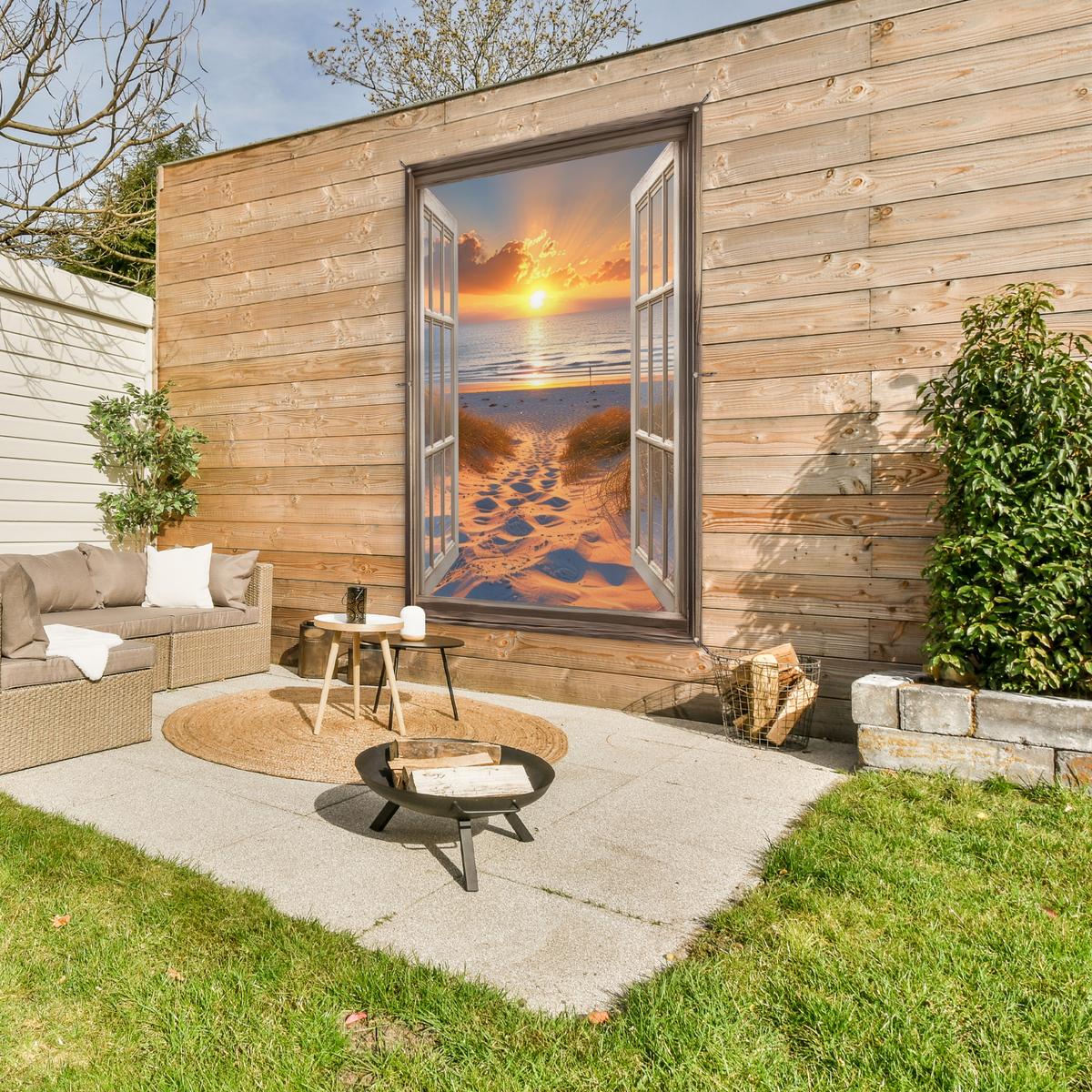 GARTENPOSTER Durchblick - Strand - Dünen - Sonnenuntergang Bild 120x180 cm - Orange, Kunststoff (120/180/0.2cm) - OnlyWow