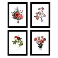 POSTER Set mit 4 Dunkelrot Botanischen Stil Weiß A3 Rahmenlos - Klar, Papier (29.7/3cm) - Nacnic