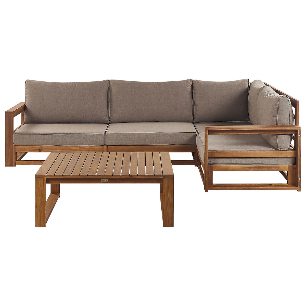 LOUNGE SET 4-Sitzer zertifiziertes Holz heller holzfarbton modular Auflagen taupe Timor - Taupe, Holz - Beliani