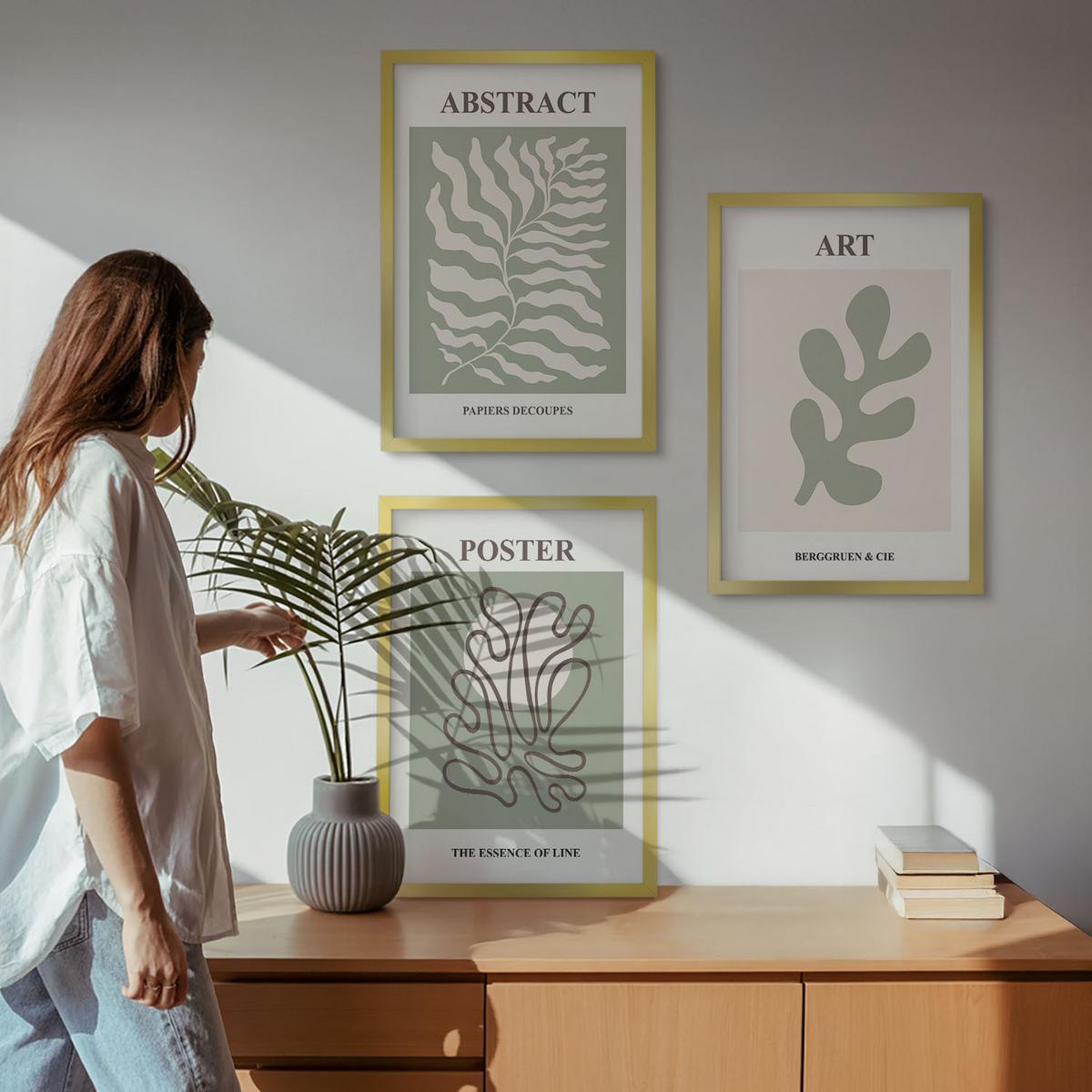 BILDER SET 3er Set - 40x60 cm Goldrahmen - Poster mit Pflanzenmustern von Matisse - Goldfarben, Kunststoff (40/60cm) - TULUP