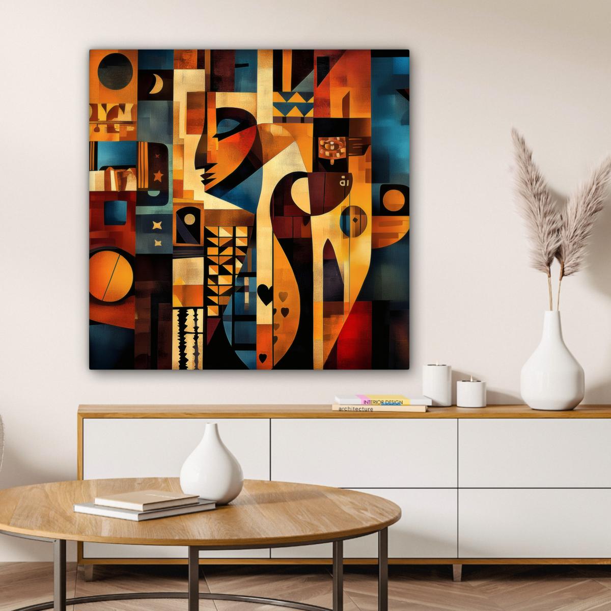 LEINWANDBILD Figuren - Abstrakt - Symbole Deko Groß 90x90 cm - Terracotta, Textil (90/90cm) - MuchoWow