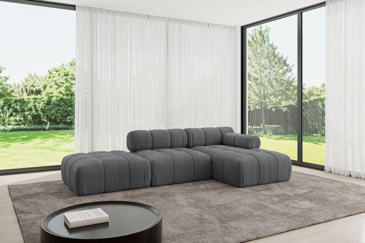 ECKSOFA modulares Sofa Lizur-L1 - 285x160x70 cm Dunkelgrau Cord - Dunkelgrau, Holzwerkstoff/Textil (285/160cm) - ALTDECOR