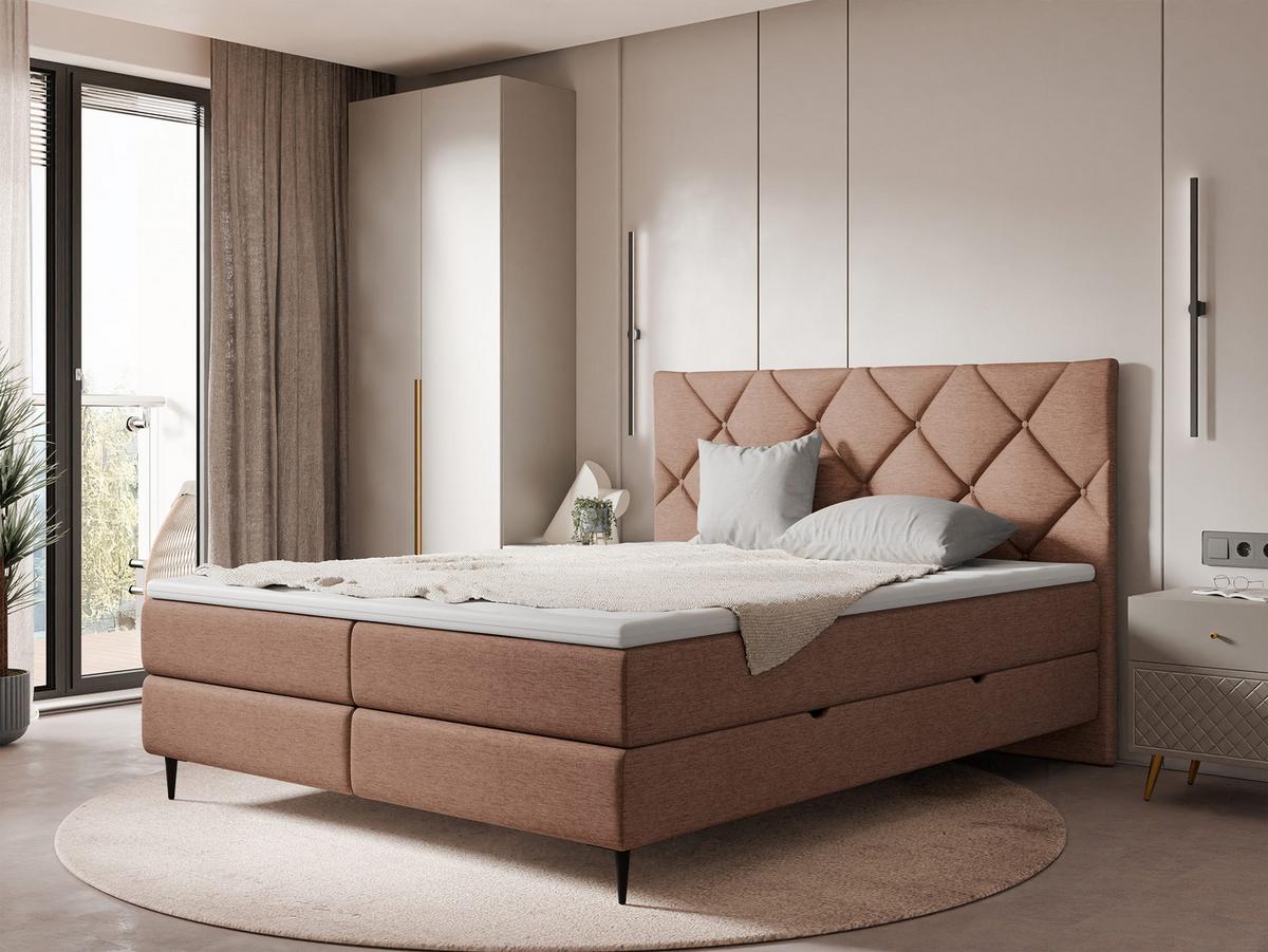 BOXBETT Letra - H3 - Hellrosa/Schwarz, Holz/Textil (140/200cm) - MIRJAN24