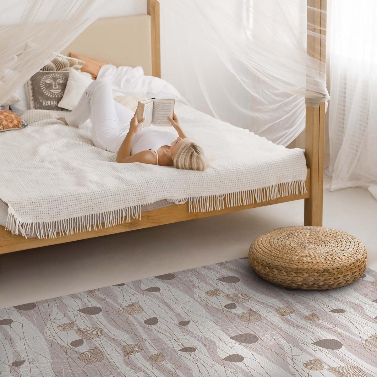 TEPPICH 60x90 cm Boho-Blätter auf Wellen Hintergrund - Anthrazit, Kunststoff (60/90cm) - Wallfluent