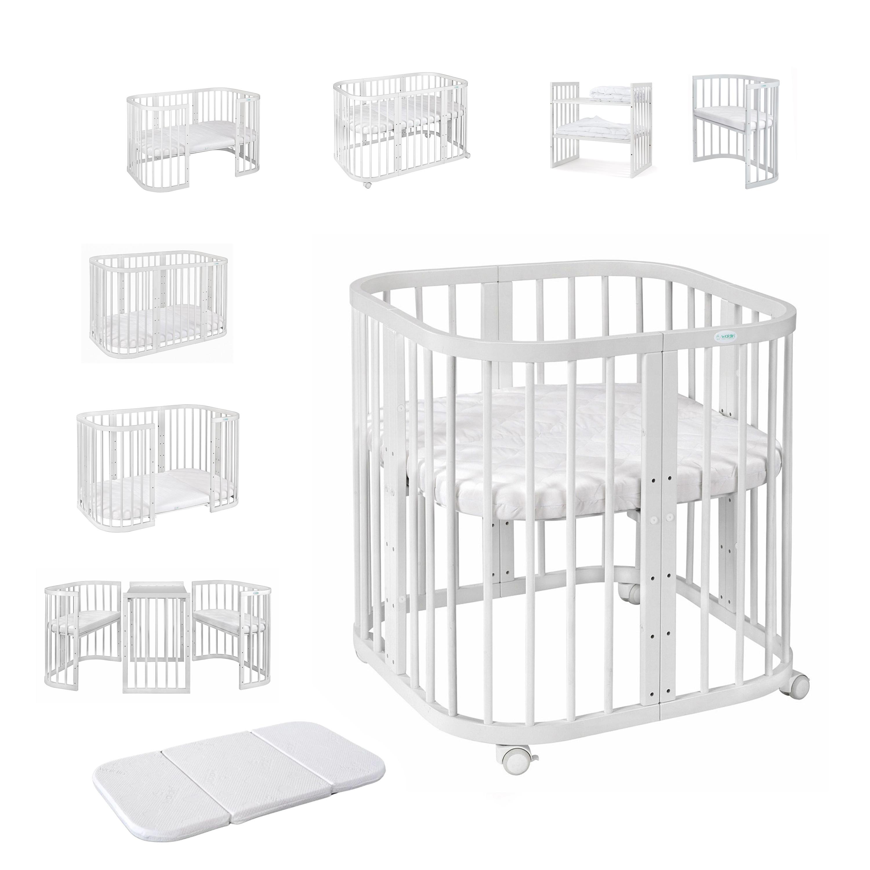 BABYBETT WHITE, 7in1 mit Matratze - Weiß, Holz (73/123cm) - waldin