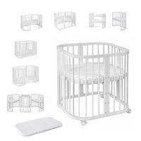 BABYBETT Weiß, 7in1 mit Matratze - Weiß, Holz/Textil (73/124cm) - waldin