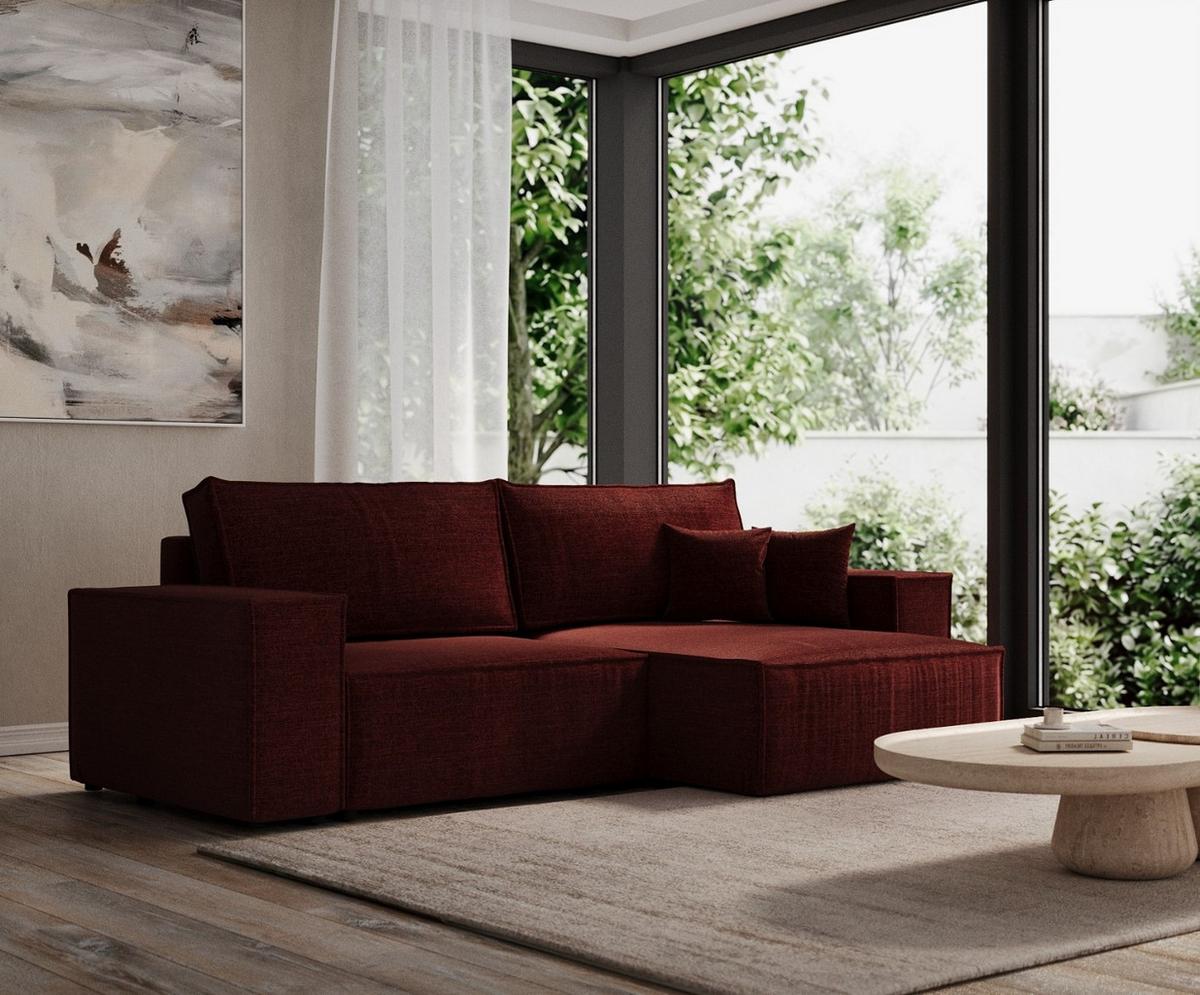 ECKSOFA CAVO mit Schlaffunktion Rot im City Stoff - Rot/Schwarz, Holz/Holzwerkstoff (255/148cm) - AltaBeds