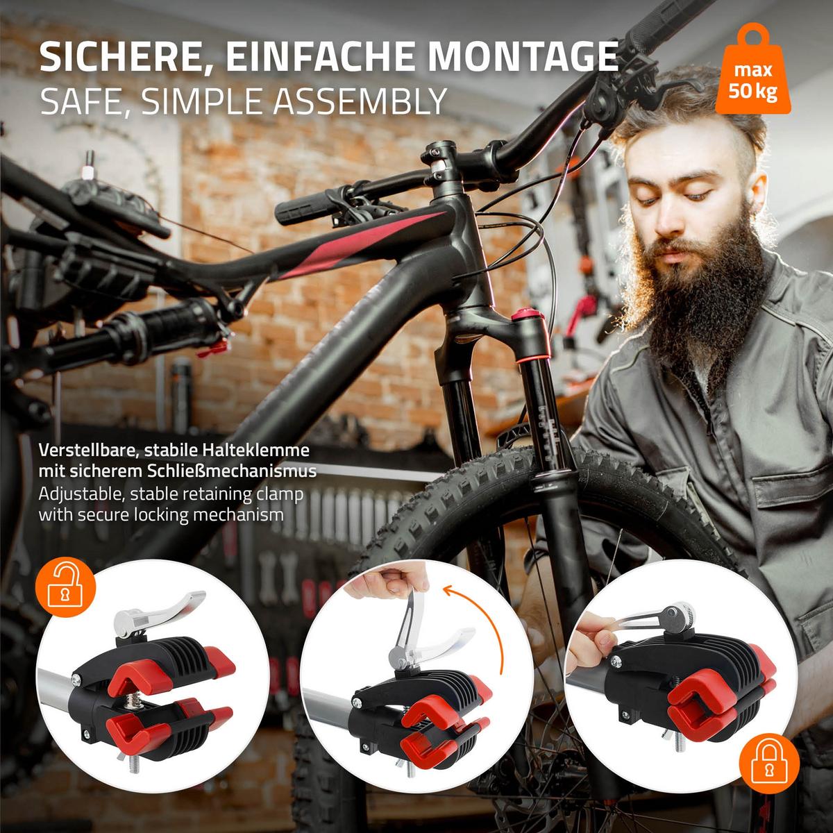 FAHRRADMONTAGESTÄNDER drehbar Schwarz-Blau aus Stahl - Schwarz, Metall (146/185/146cm) - ECD-Germany