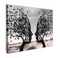 LEINWANDBILD Strand - Meer - Menschen - Baum - Moderne Kunst Wandbild 40x30 cm - Hellgrau, Textil (40/30cm) - MuchoWow