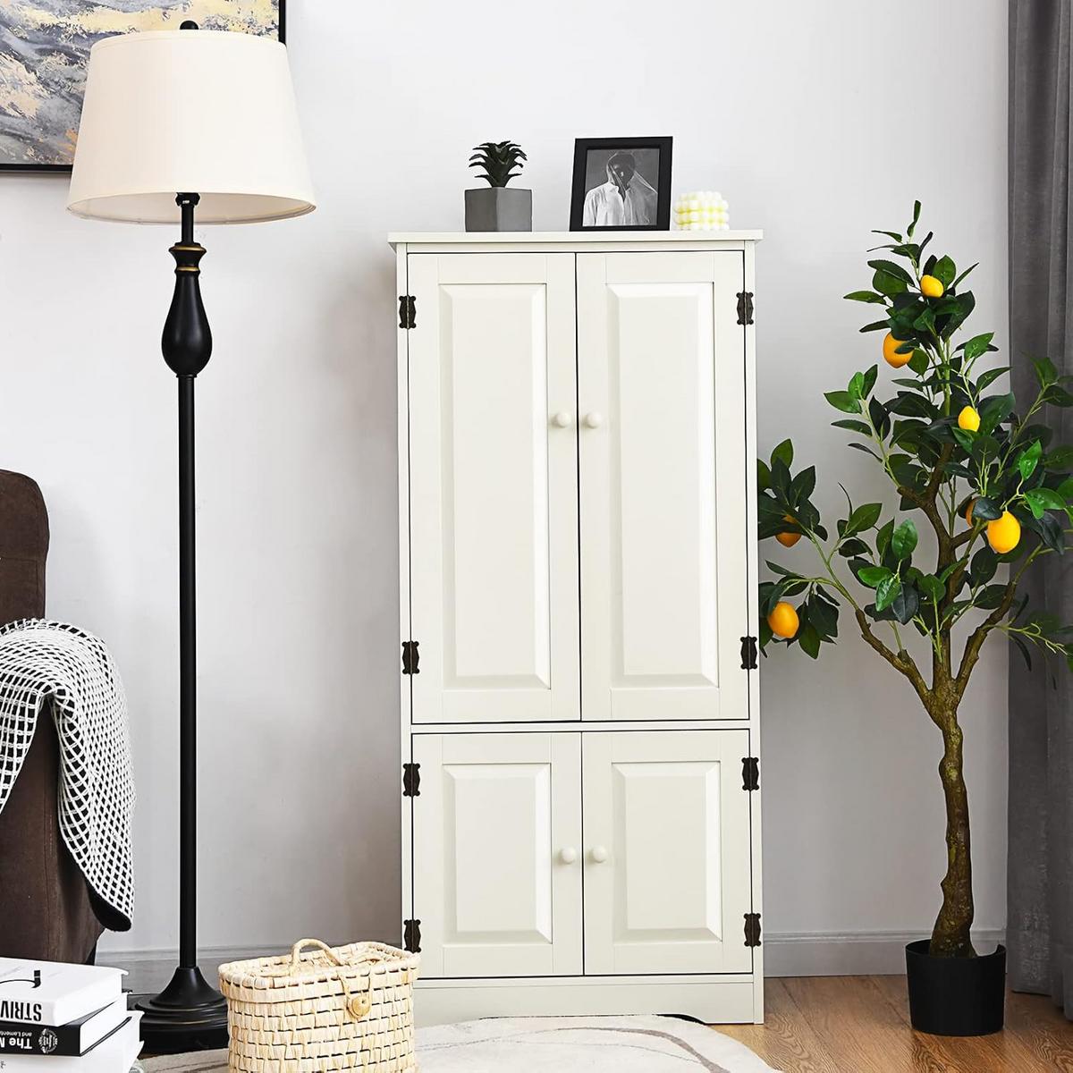 MEHRZWECKSCHRANK Flurschrank Weiß - Weiß, Holz (89/123/32cm) - COSTWAY