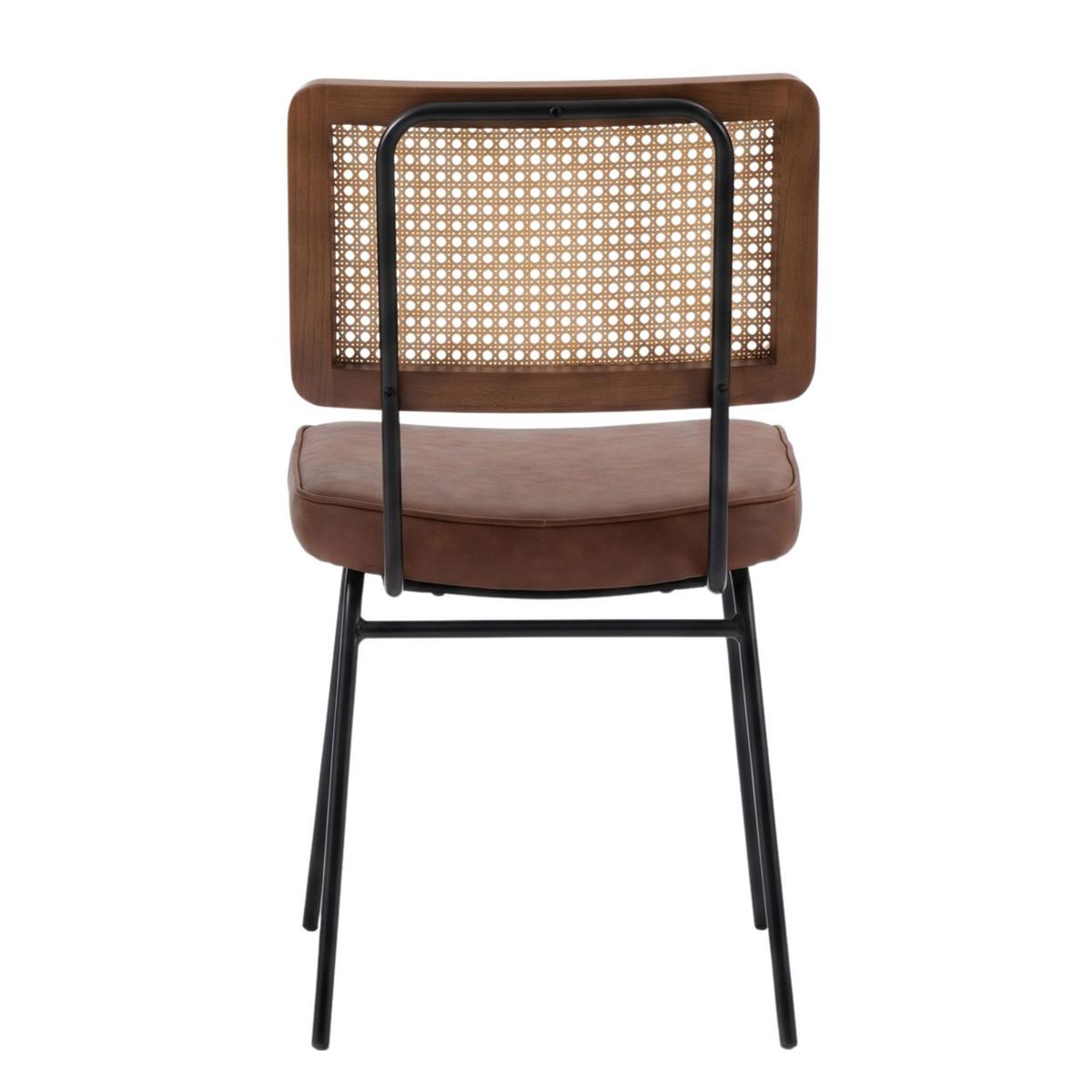 ESSZIMMERSTUHL 2er-Set Vintage PU-Leder Rattan-Optik Holz & Metallfüße - Braun, Leder (47/82/58cm) - Urban Meuble
