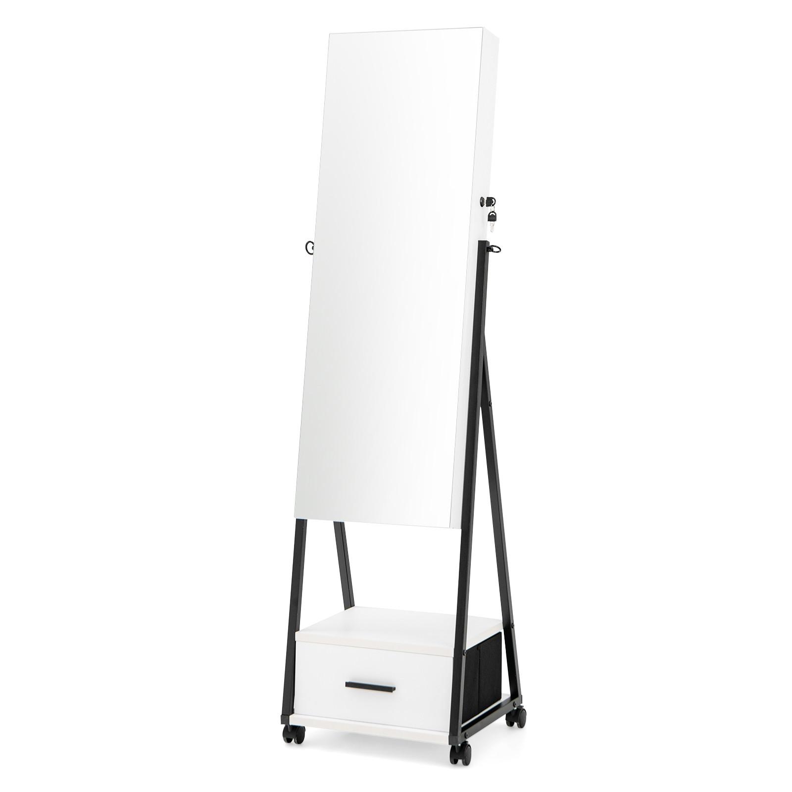 SCHMUCKSCHRANK mit Spiegel Weiß - Weiß, Metall (42/157/38cm) - COSTWAY