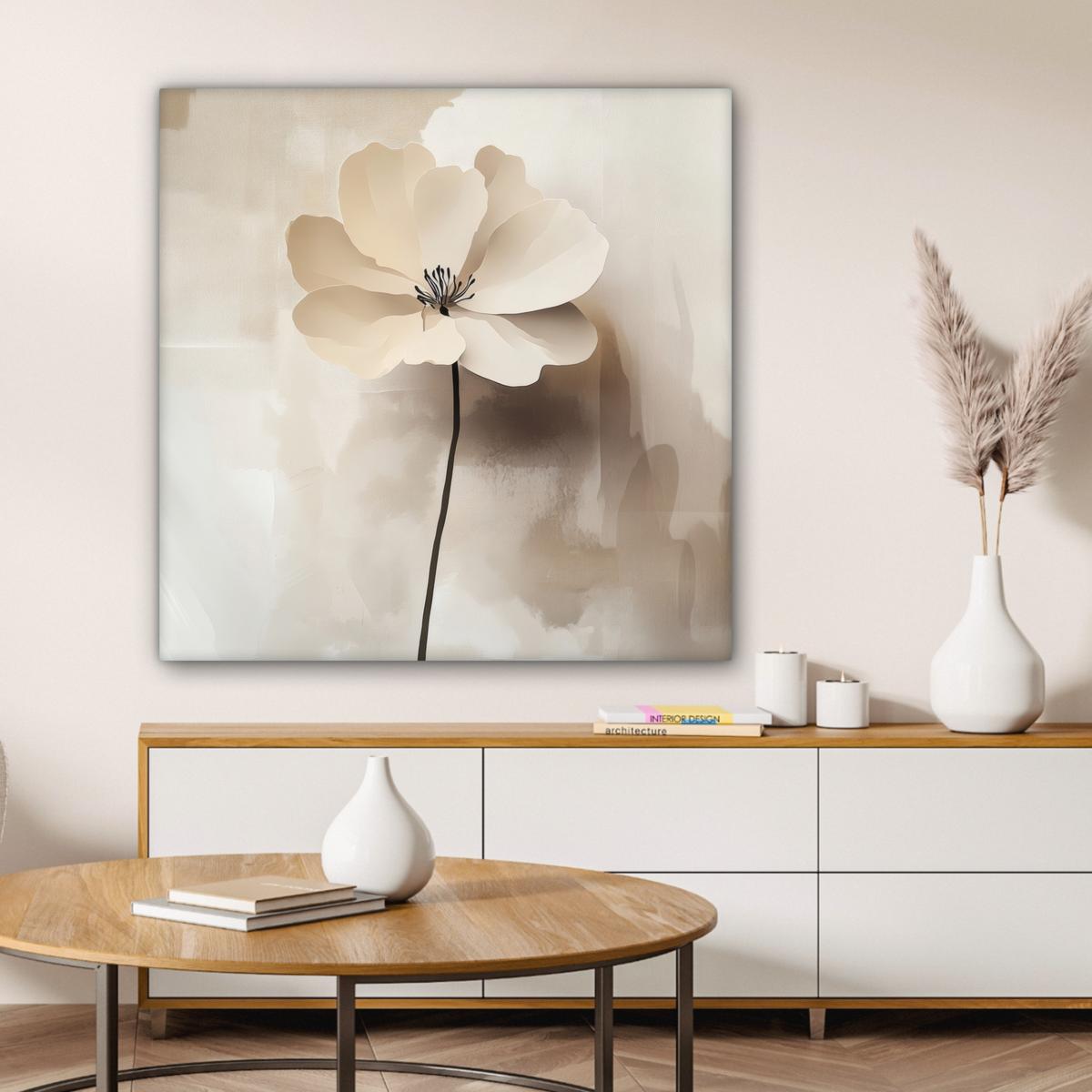LEINWANDBILD Blume - Beige - Farbe - Schatten Deko Groß 90x90 cm - Creme, Textil (90/90cm) - MuchoWow