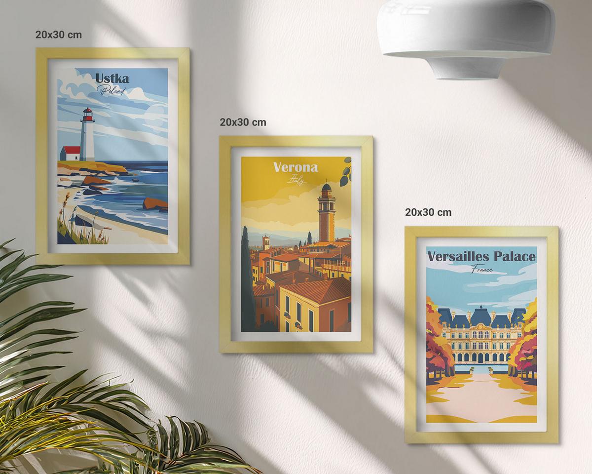 BILDER SET 3er Set - 20x30 cm Goldrahmen - Ansichten von Orten am Meer und von Städten - Goldfarben, Kunststoff (20/30cm) - TULUP