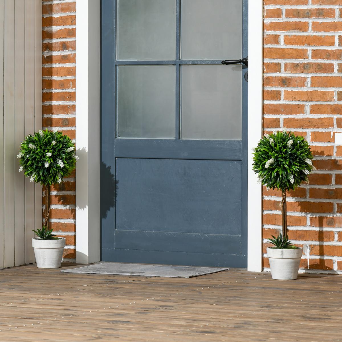 KUNSTPFLANZE Lavendel 2er-Set Künstliche Pflanzen 60 cm Zimmerpflanze Weiß - Braun/Weiß, Kunststoff (60cm) - HOMCOM