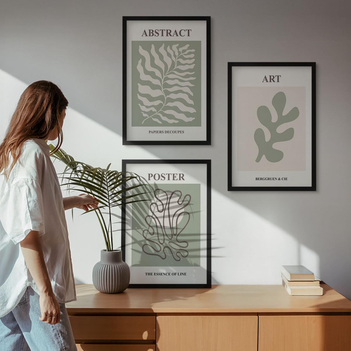 BILDER SET 3er Set - 40x60 cm Schwarzer Rahmen - Poster mit Pflanzenmustern von Matisse - Schwarz, Kunststoff (40/60cm) - TULUP